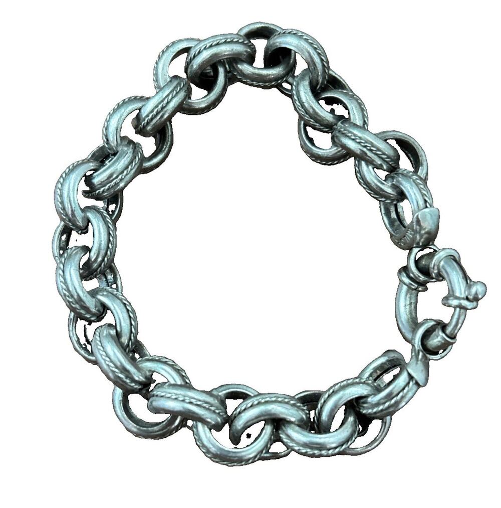Milor Italy 925 Sterling Silver Cable Rolo Link Chain Bracelet 8” Long Textured